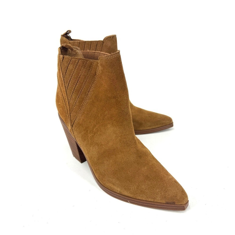Marc Fisher LTD Yale Suede Chelsea Boots Cognac Brown Pointed Toe Size 9.5M
